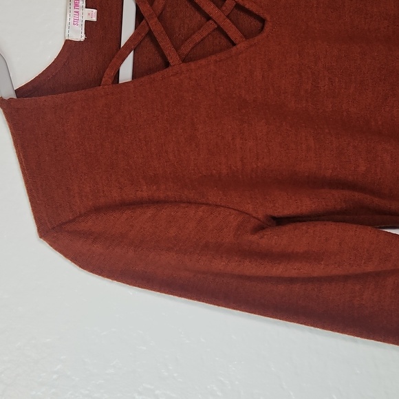 Stella Tweed Rust Knit Sweater Dress with Crisscross Front Size M - Picture 4 of 14